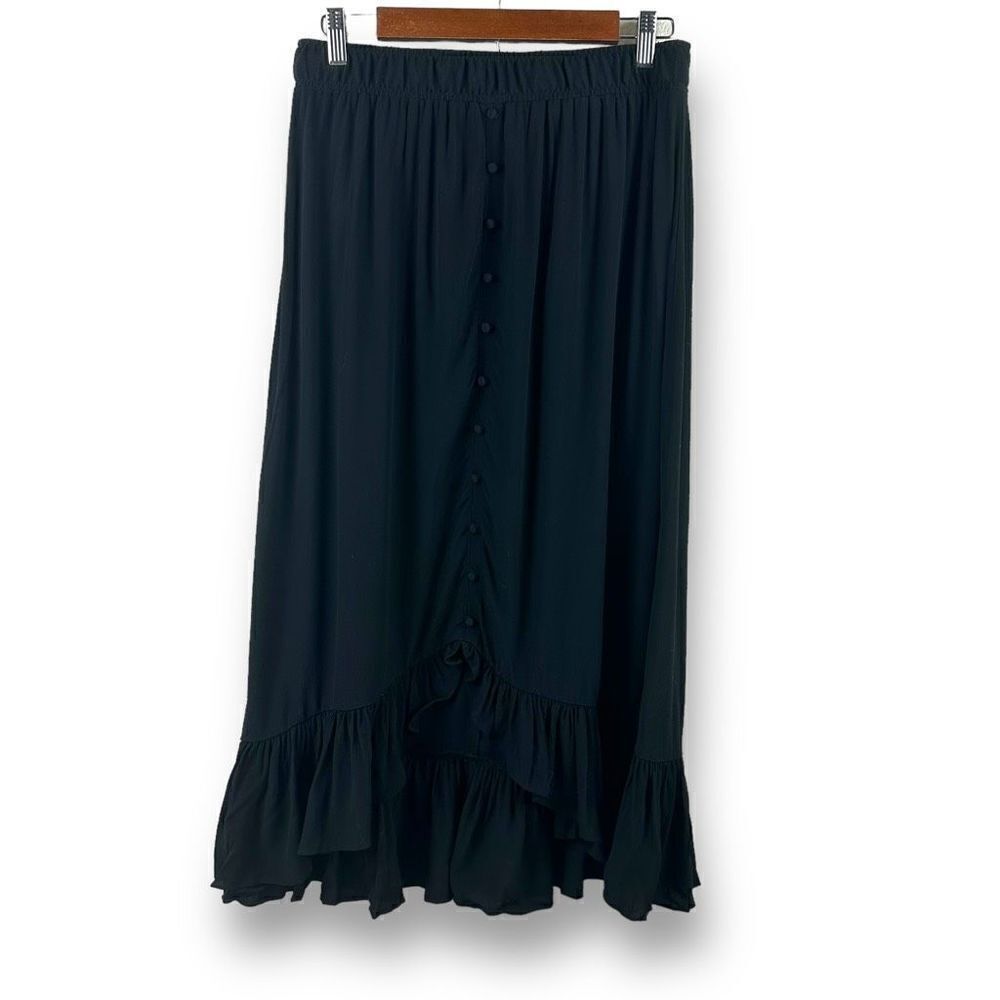 Loft Women's Size M Black Tiered Ruffle‎ Midi Skirt Peasant Style New